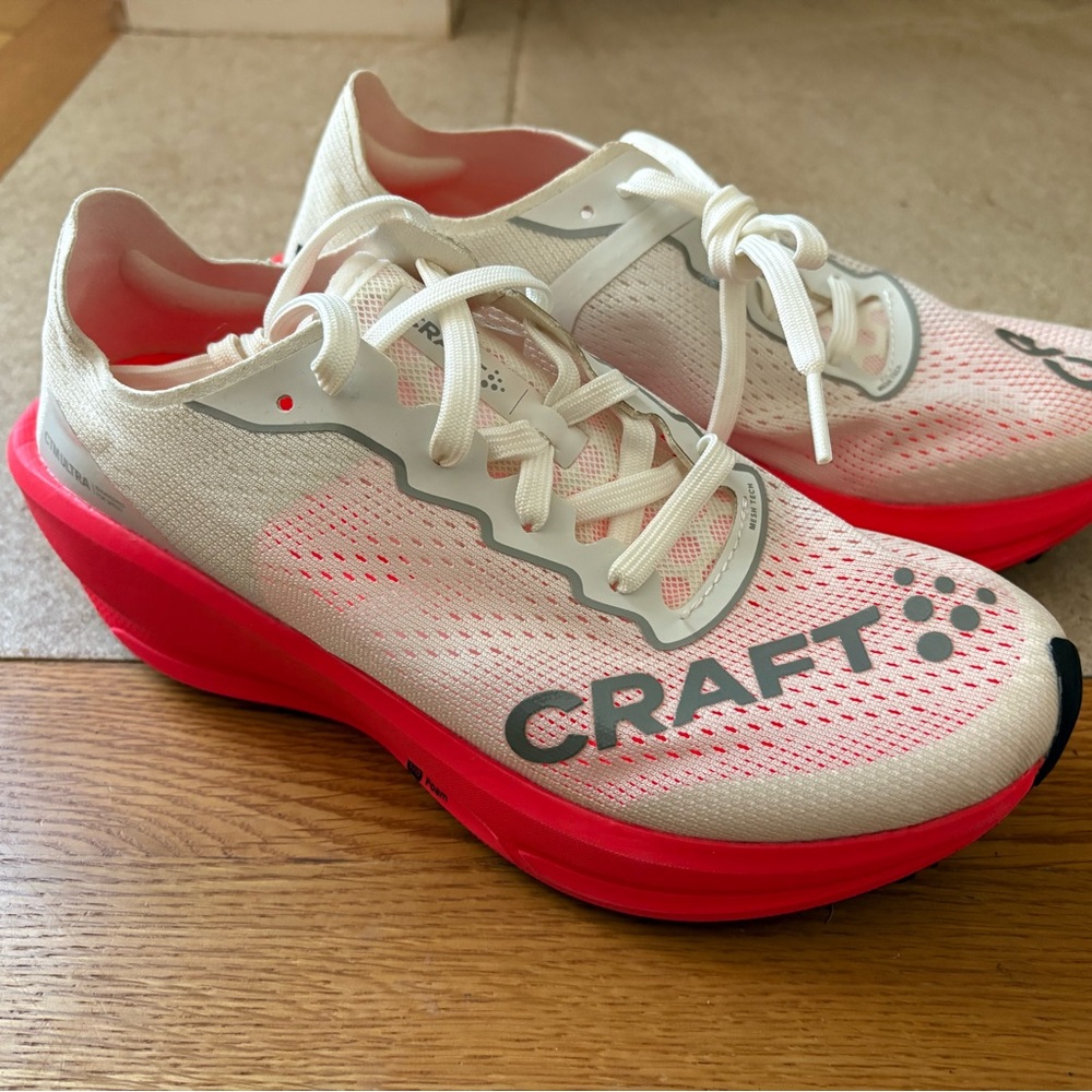 Craft White and Red Athletic Shoes with Breathable Mesh